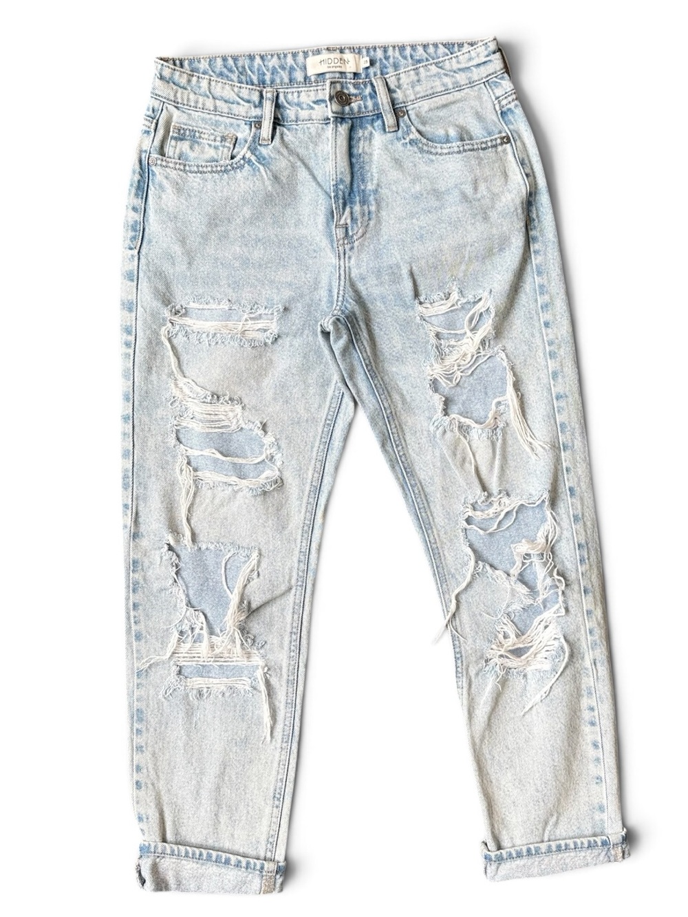 Hidden Jeans Distressed Light Wash Boyfriend Jeans Size 25